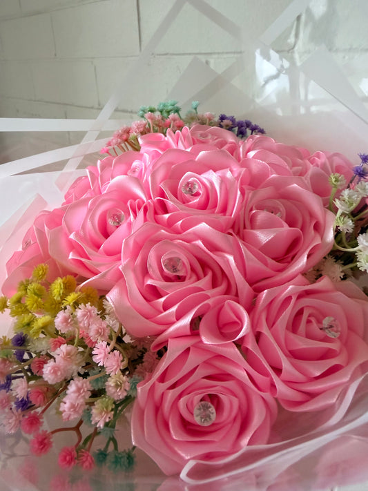 Blush Elegance Ribbon Rose Bouquet