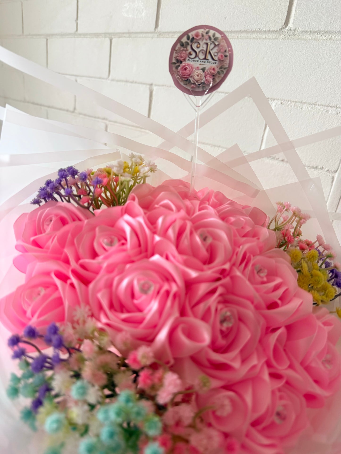 Blush Elegance Ribbon Rose Bouquet