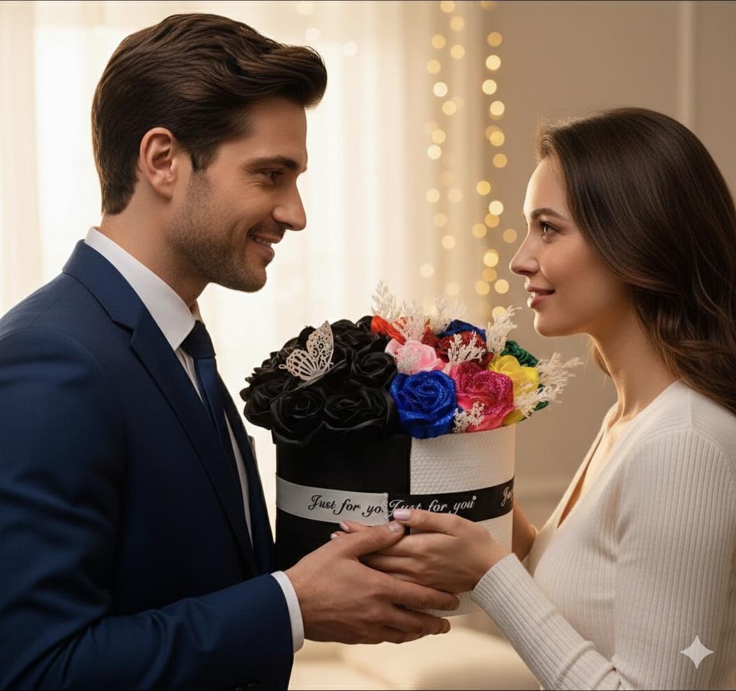 Bold Multicolor Satin Rose Bouquet