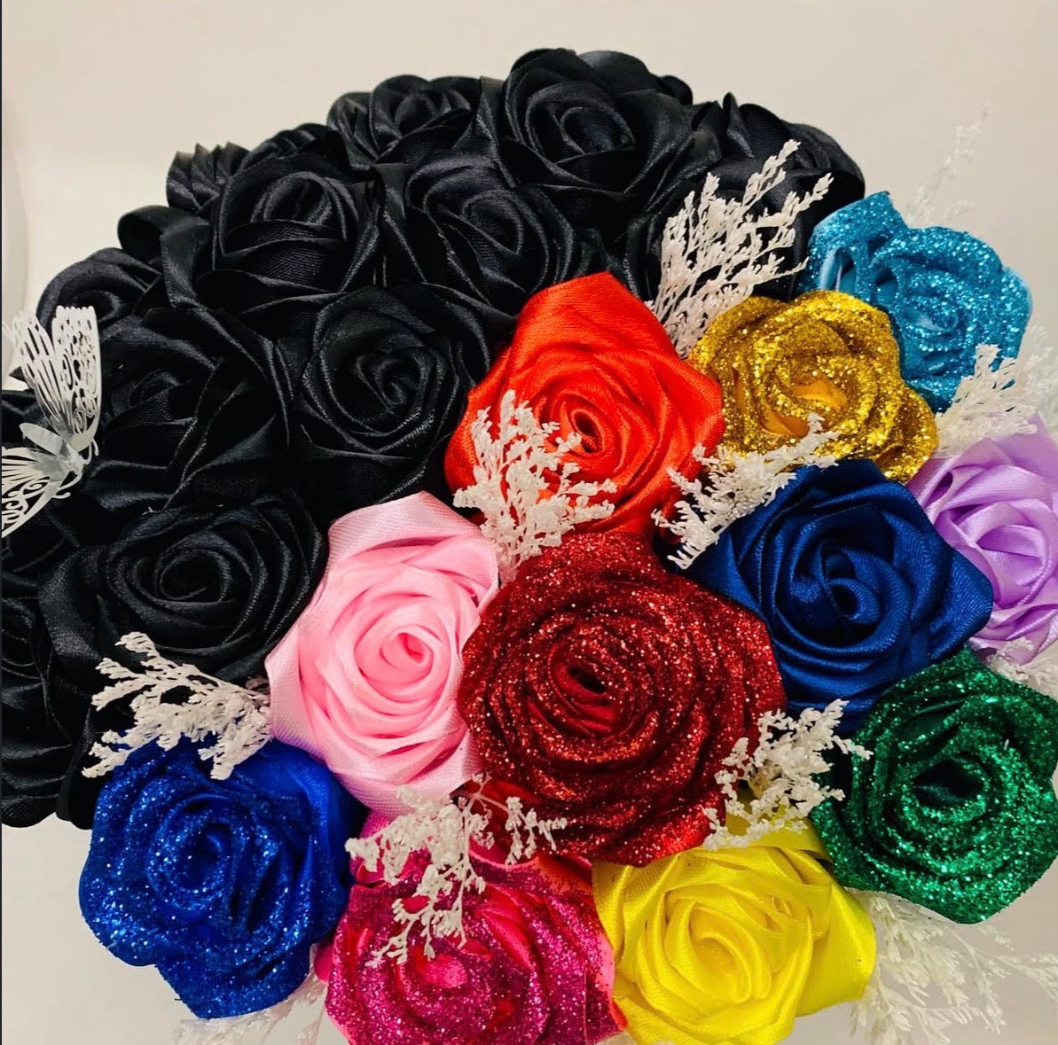 Bold Multicolor Satin Rose Bouquet