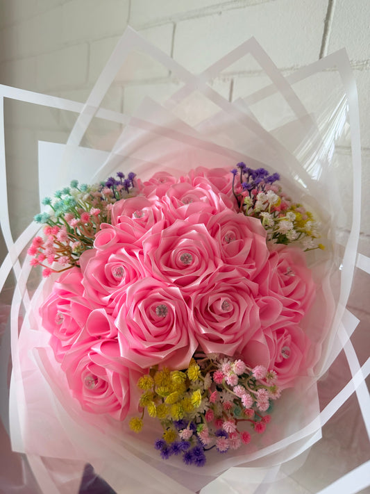 Blush Elegance Ribbon Rose Bouquet