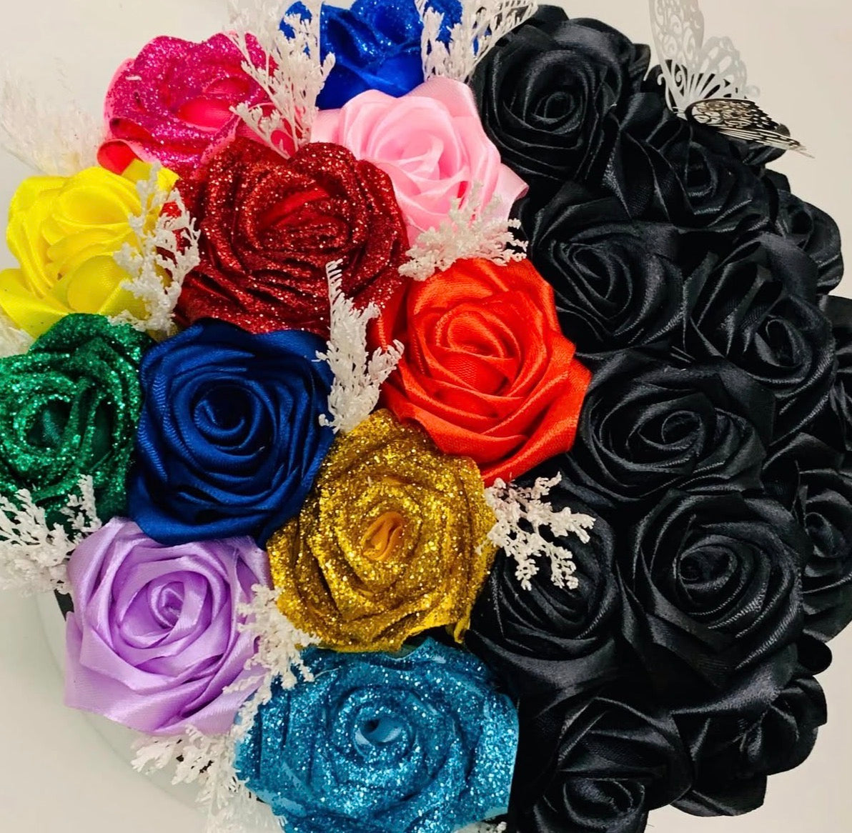 Bold Multicolor Satin Rose Bouquet