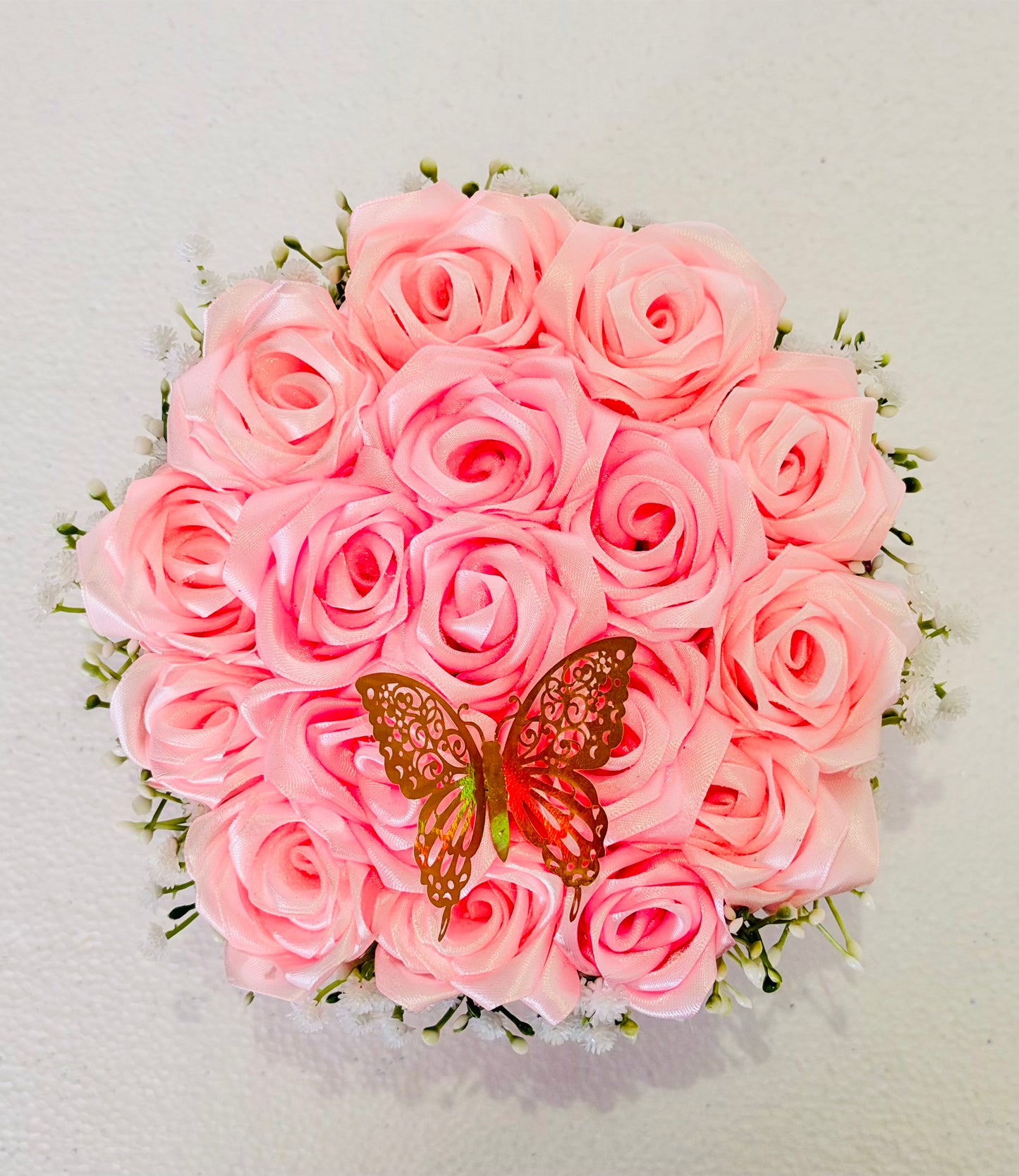 Blush Pink Rose Flower Box with Gold Butterfly